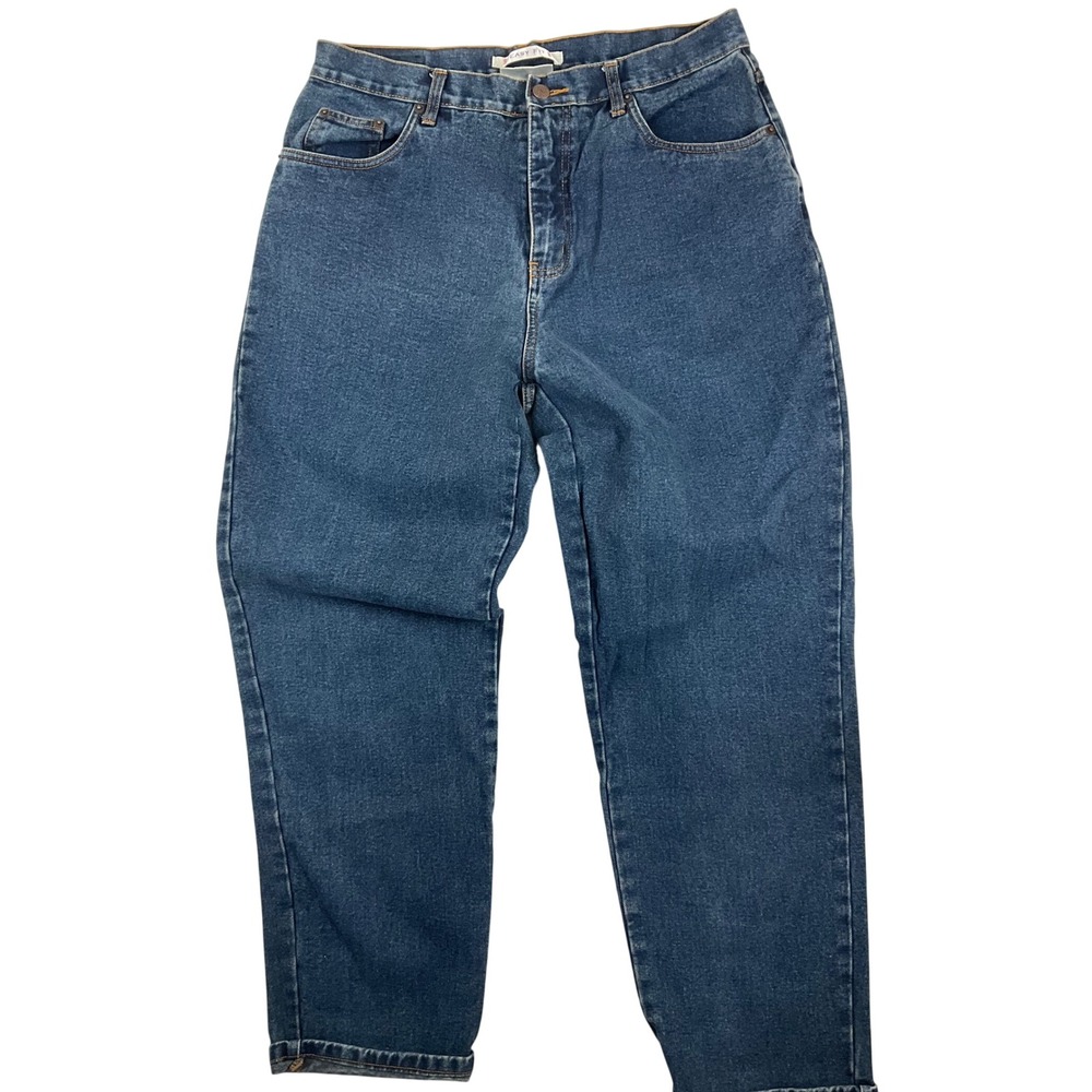 Bill Blass Jeanswear Womens 14 Easy Fit High Rise Tapered Leg Denim Jeans Blue